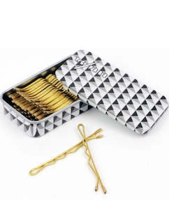 Y S Park Accessories: Y.S PARK ~ GOLD HAIR PINS IN TIN CASE (30 Pieces)