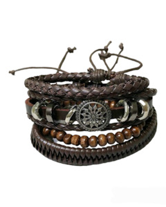 Dark Brown Leather Bracelet Set • 4 Pcs