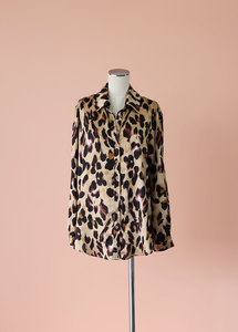 Products: Pretty Little Thing - Leopard Satin Shirt, Size 8-10 - Styled in Seconds