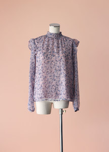 Pagani - Lilac Floral Mock Neck Blouse, Size 12-14 - Styled in Seconds