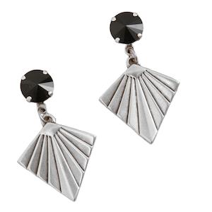 ER127-1 Silver Kite Earrings Black
