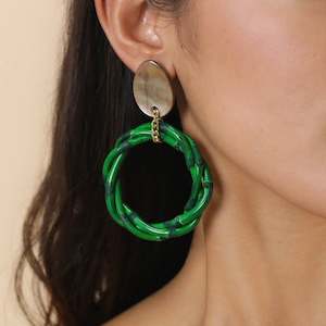 Clip Earrings: NB1179942 Bam Boo Clip Earring Green