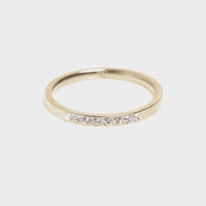 A C Oslo: Pure steel thin ring with crystals - Gold