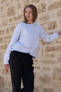 Sweater: Style Laundry Embossed Sweater - Grey/White
