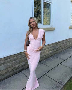 Double Layer Plunged Maxi Dress | Pink