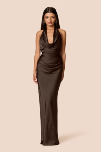 Full Length: Penelope Cowl Neck Gown Brown