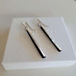 Kouka Design: Textured Long Silver Black Earrings
