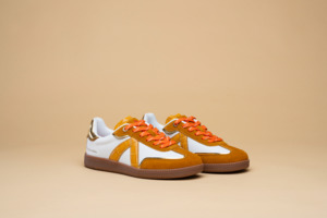 Asfvlt: Elite Classic Sneakers - White / Cognac Croc / Gold Leather
