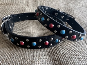 Products: Dog Collar with Turquoise and Red Gem Studs - Styley Pets