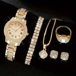 Bold Elegant Jewelry Collection: Diamond Roman Watch Set