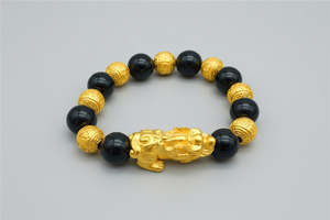 Gold Bracelet with Black Beads