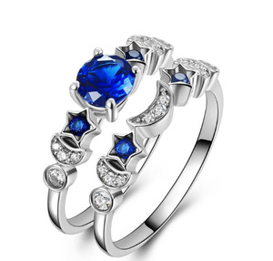 Bold Elegant Jewelry Collection: Blue Gemstone Moon Ring