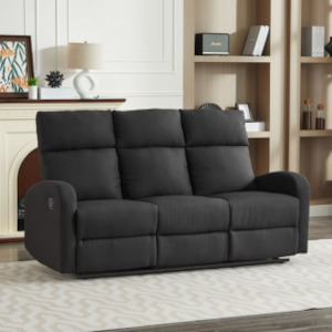 3 Seater Couches: SX Black Linen 3 Seater Recliner