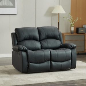 4 Seater Couches: SX Deluxe PU Leather 2 Seater Black Recliner