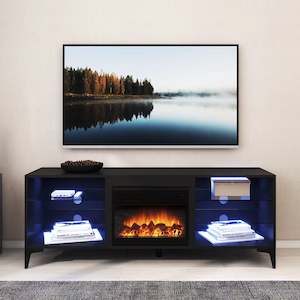 Entertainment Units: 'Dante' Black RGB LED Lighting TV Unit With Electric Fireplace