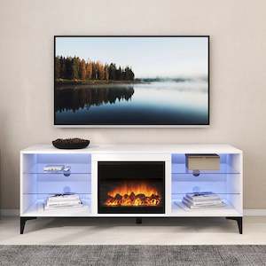 Entertainment Units: 'Dante' RGB LED Lighting TV Unit With Electric Fireplace