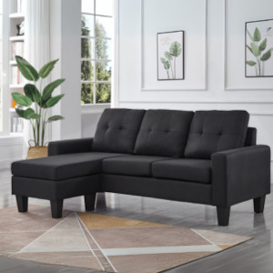 Koa Sectional L Shape Sofa Black with buttons