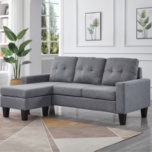 Koa Sectional L Shape Sofa Light Grey with buttons