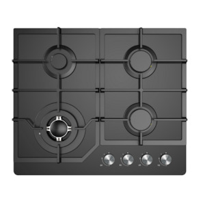 Gas Cooktops: Midea 60G40ME084-GFT 60cm black glass gas hob with wok (3.6kw)