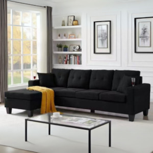 'Ostro' Reversible Corner Sofa With Cup Holder (BLACK)