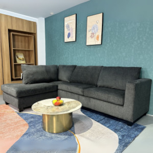 Modular Sofa: Ganley Modular Dark Grey Left Chaise Lounge Suite