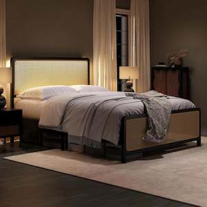 Double Bed Frame Base: Nelgan Bed Frame with RGB LED Light Black Double