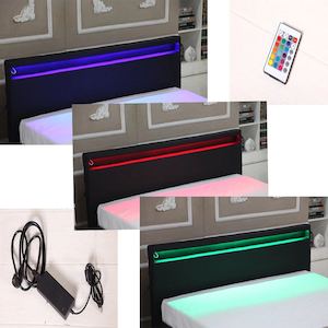 Double Bed Frame Base: Hobson PU Leather Bed Frame RGB LED Lighting Black Double