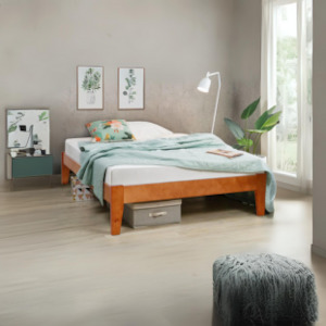 Queen Bed Frame Base: Hartland Solid Wood Bed Base Honey Queen