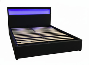 St2 Mainfreight Depot Small: Torby Bed Frame with storage and LED Light Black Double