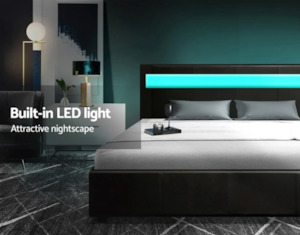 Torby Bed Frame with storage and LED Light Black Queen