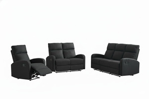 Suites: SX Black Polyester Recliner 1+2+3 Seaters Sofa Set