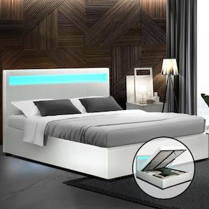 King Bed Frame Base: Torby Bed Frame with storage and LED Light White King