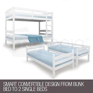 Bunk Beds: Torino White Solid Wood Bunk Bed King Single