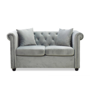 4 Seater Couches: Gaara Velvet 2 Seater Sofa Light Grey
