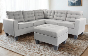 Woodley Sectional Reversible Sofa Light grey (Laf Loveseat+Raf Loveseat & Ottoman)