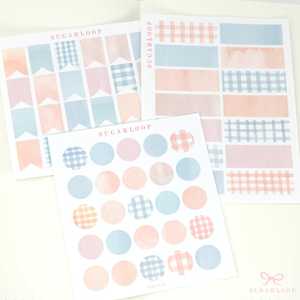 Full Half Quarter Boxes: Gingham Planner Stickers – Dots Headers Boxes Strips & Deco for Journals Diaries and Calendars
