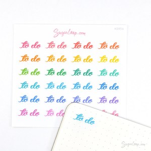 Header Titles Strips: To Do Hand Lettered Header Script Bujo Planner Stickers: Looped Style in Rainbow