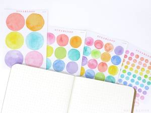 Watercolor Dot Round Circle Bujo Planner Stickers: Four Sizes