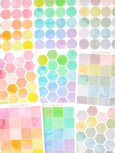Shape Labels: Watercolor Dot Hexagon Square Bujo Planner Stickers: 3/4 inch (19 mm)