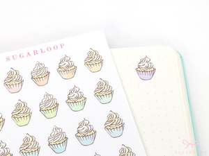 Cute Birthday Cupcakes Reminder Stickers for Planners