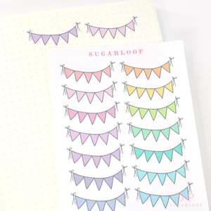 Daily Bunting Bujo Planner Stickers: Pastel Rainbow