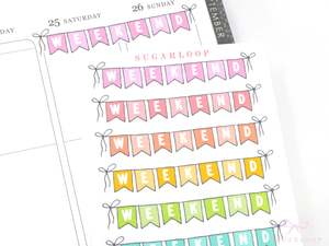 Days Dates Months: Weekend Bunting Bujo Journal Planner Stickers: 3in (76 mm) Wide