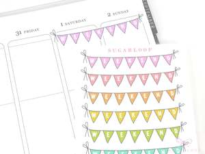 Weekend Bunting Bujo Planner Stickers: 3in (76 mm) Wide