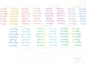 Watercolor Days Of The Week Bujo Planner Stickers: 1.25in (31mm) & 1.5in (40 mm)