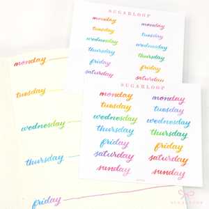 Days Dates Months: Days of The Week Watercolor Script Bujo Planner Stickers: 1in (25 mm) 1.5in (38 mm) Wide