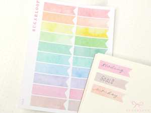 Pastel Watercolor Banner Flag Label Planner & Bujo Stickers: 0.5in (12 mm) Tall
