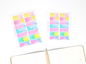 Flags Banners: Watercolor Quarter Box Flag Label Bujo Planner Stickers: 0.5in (12 mm) Tall