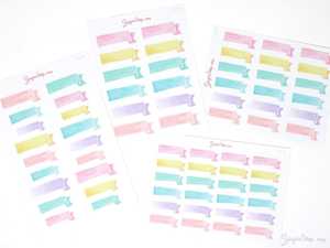 Watercolor Header Banner Flag Stickers for Journals & Planners: Pastel
