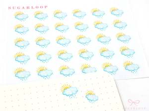 Scattered Showers Watercolor Weather Bujo Planner Stickers