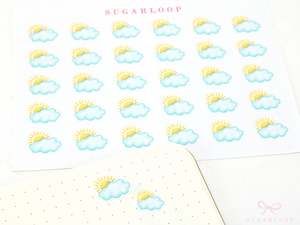 Daily Trackers: Partly Cloudy Watercolor Weather Bujo Planner Stickers
